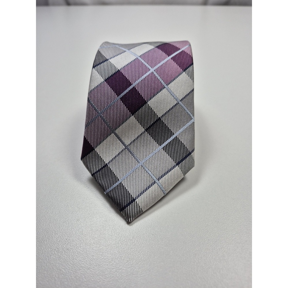 Bruno Marchesi Tie Mens One Size Gray Plaid Pointed 100% Silk Handmade